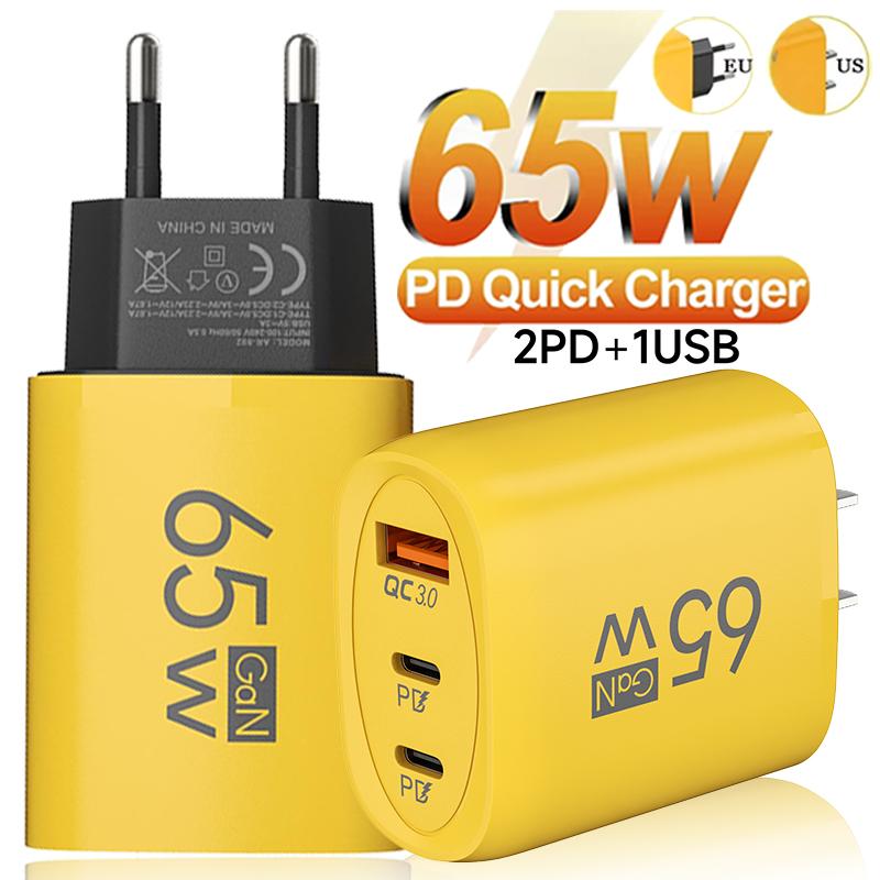 PD 65W GaN USB A Charger Fast Charging Quick Charger 3.0 Charger for IPhone 16 15 Samsung Xiaomi Mobile Phone Adapter EU US Plug