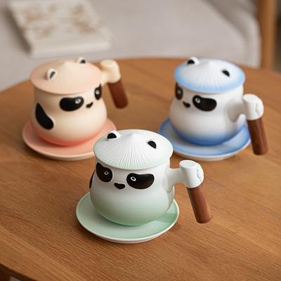 Panda Tea Cup with Saucer Creative Ceramic Mug with Lid Office Portable Tea Filter Water Cup