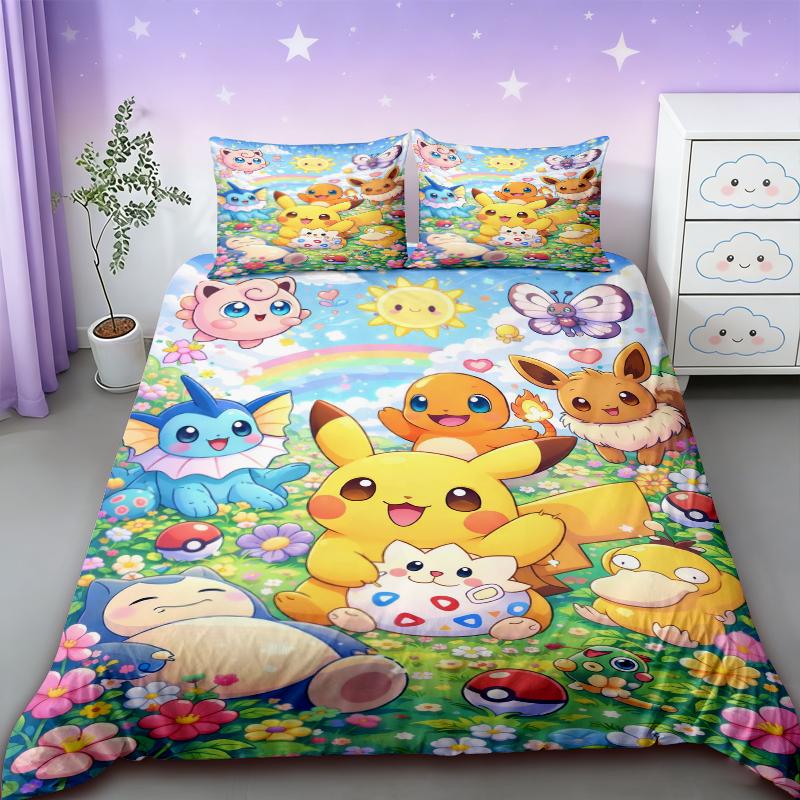 Pikachu Bedding Set Cartoon Anime Children Bedroom Quilt Cover Boy Girl Bedclothes Single Double King Duvet Cover Best Gifts