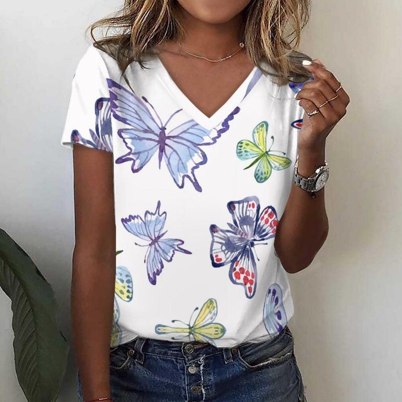 Fashion women s T-shirt with love print V-neck top XS