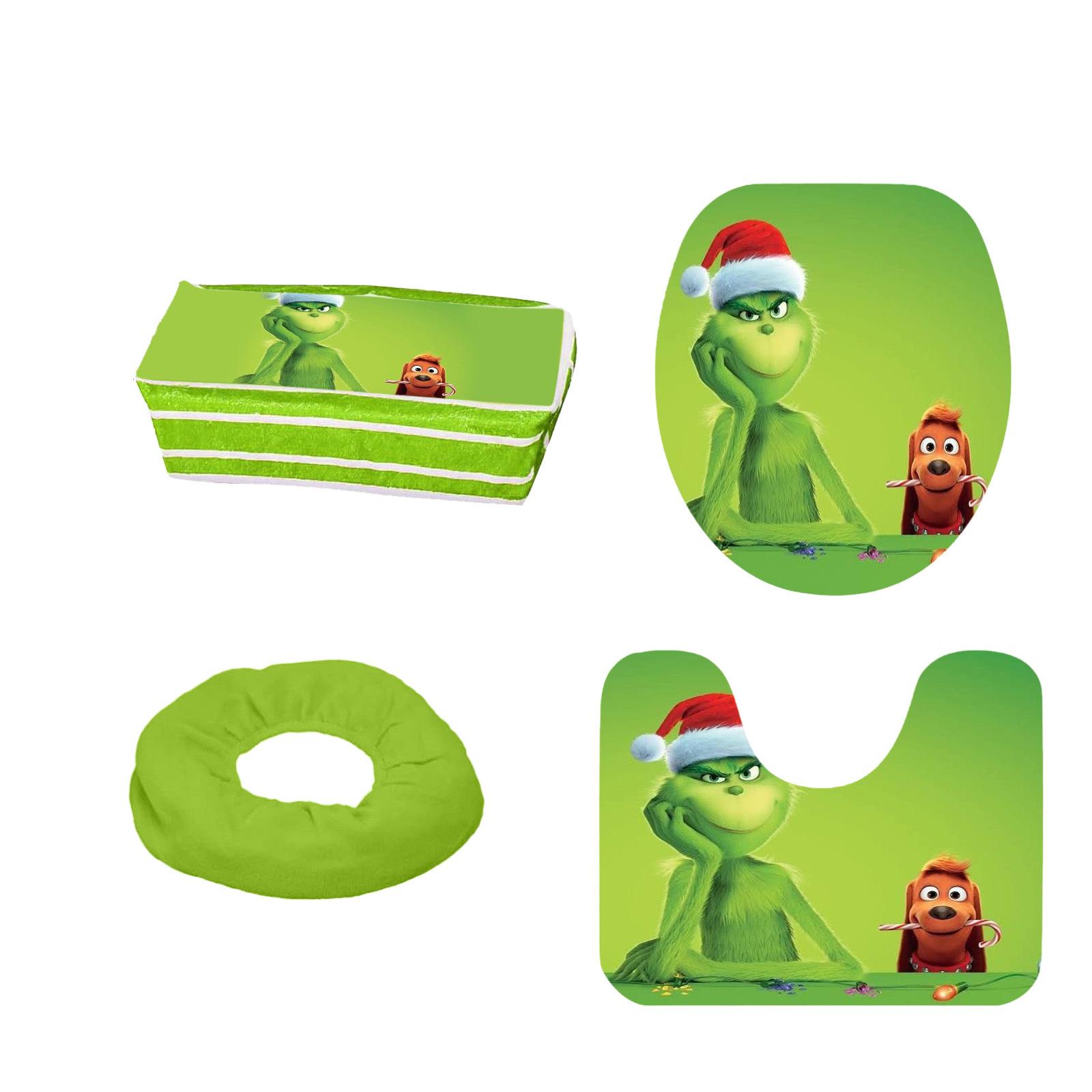 

4Pcs Christmas Bathroom Pedestal Rug Lid Toilet Cover Bath Mat Shower Bathroom Non-Slip Pedestal Rug One Size