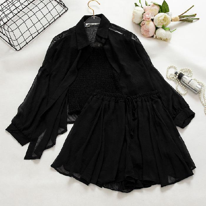 Suit Fashion Suit Women's Summer Three-piece Suspender Top Sunscreen Top Chiffon Jacket Women
