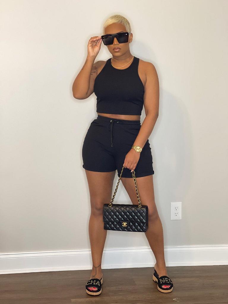 F155 Women's Casual Sports Set: Striped Vest & Drawstring Shorts Two-Piece