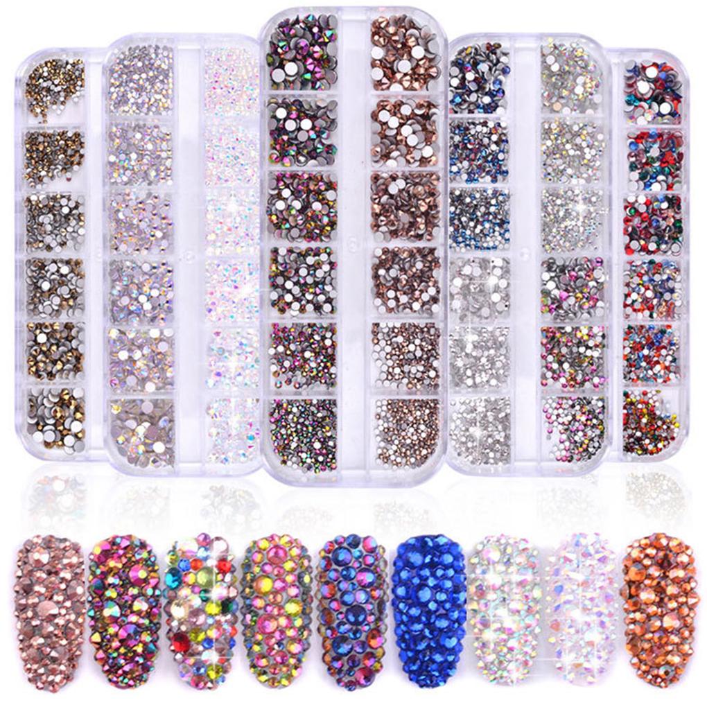 1Box 12 Sheets Colorful Crystals Art Bling Shiny Rhinestones Decal Manicure Tool