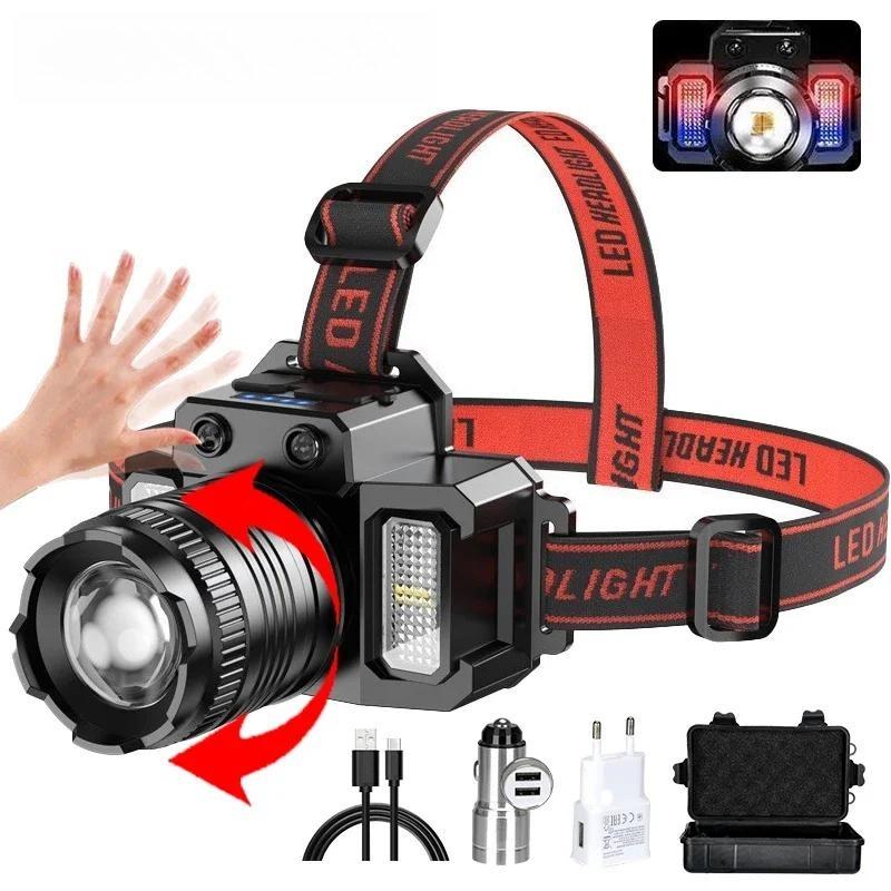 T51 Rechargeable Headlamp 2000mah Super Bright Torch Light Induction LED Headlight Waterproof Camping Mobile Power Bank Flashing