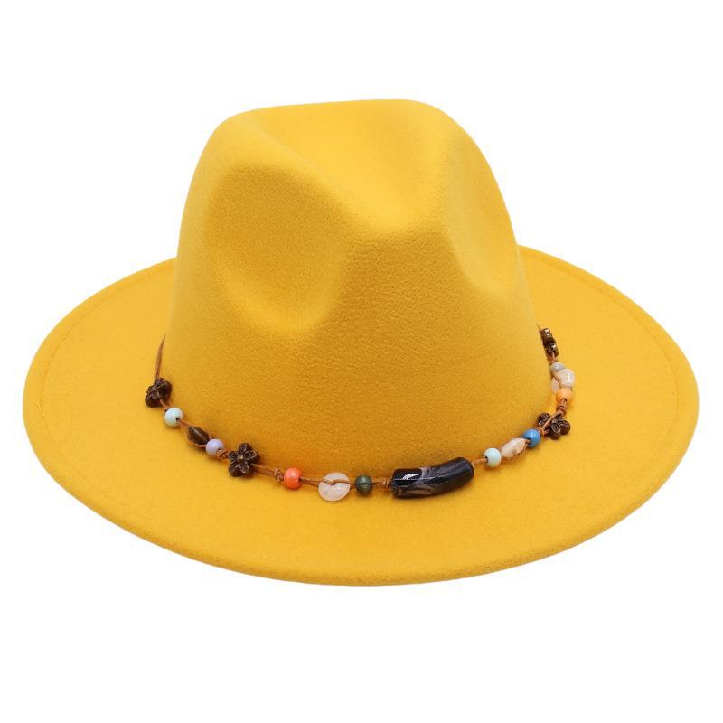 Wholesale New Bead Top Hat Literary Jazz Hat Men'S And Women'S Felt Hat Sunshade Woolen Hat British Tibetan Hat