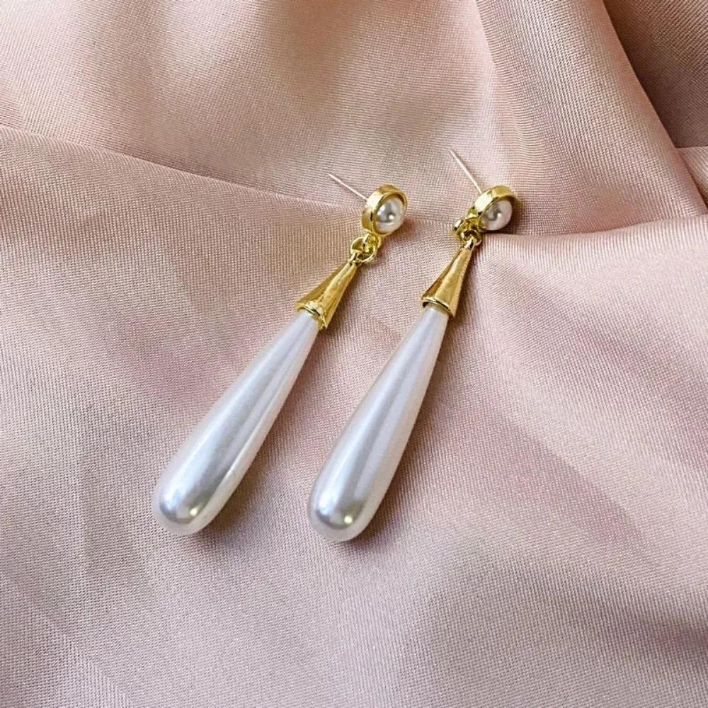 Water Drop Pearl Dangle Earrings for Women Elegant Round Drop Earrings Wedding Party Jewelry