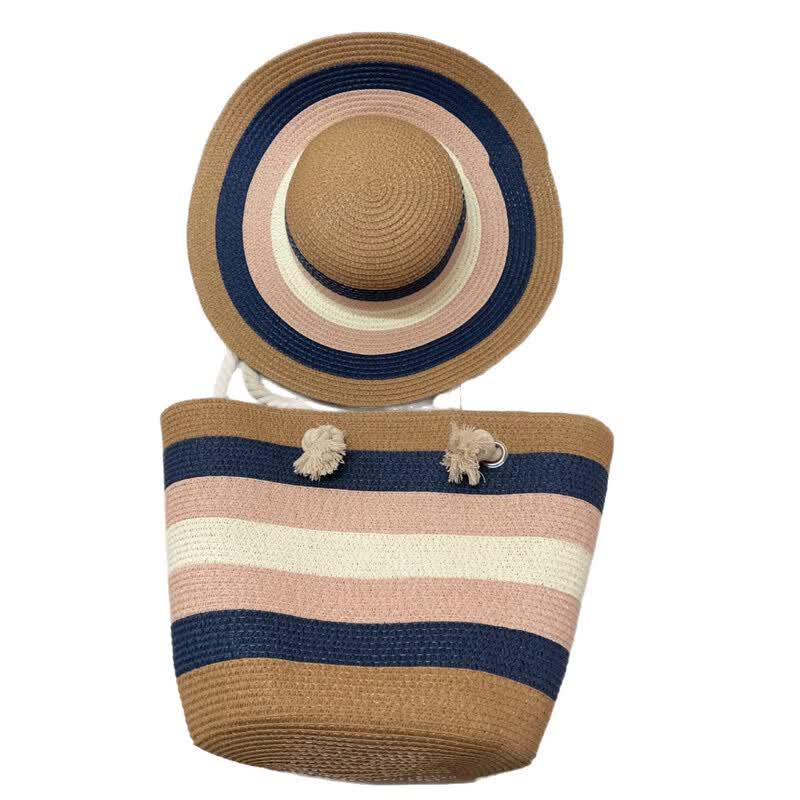 MeiWanEr Beach Vacation Striped Straw Bag Set W1-B65