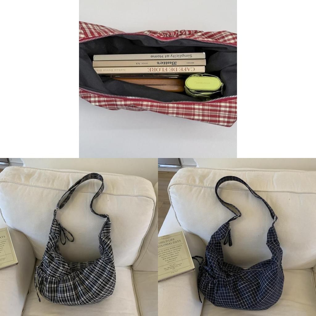 Style Retro Checkered Tote Bag With Lightweight Fabric For Daily Use