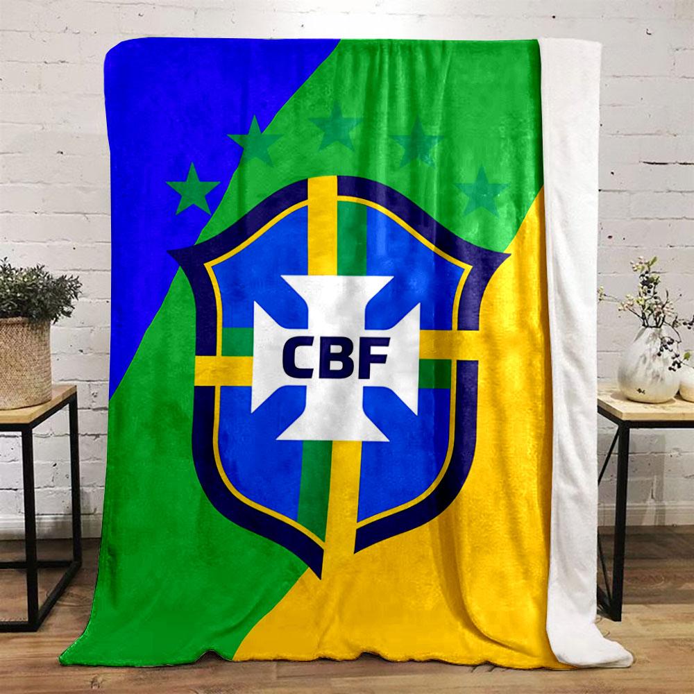 Blue shield with a yellow cross, "CBF" text, and green stars on colors. for all seasons blanket lunch break throw gift