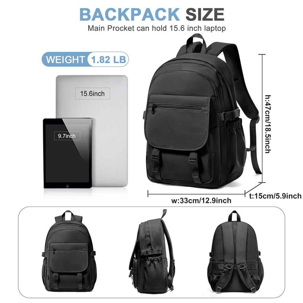 Student School Backpacks Casual Daypack, Commuter Laptop Backpack for Women Study Travel, Black School Bag for Teens Girls Boys