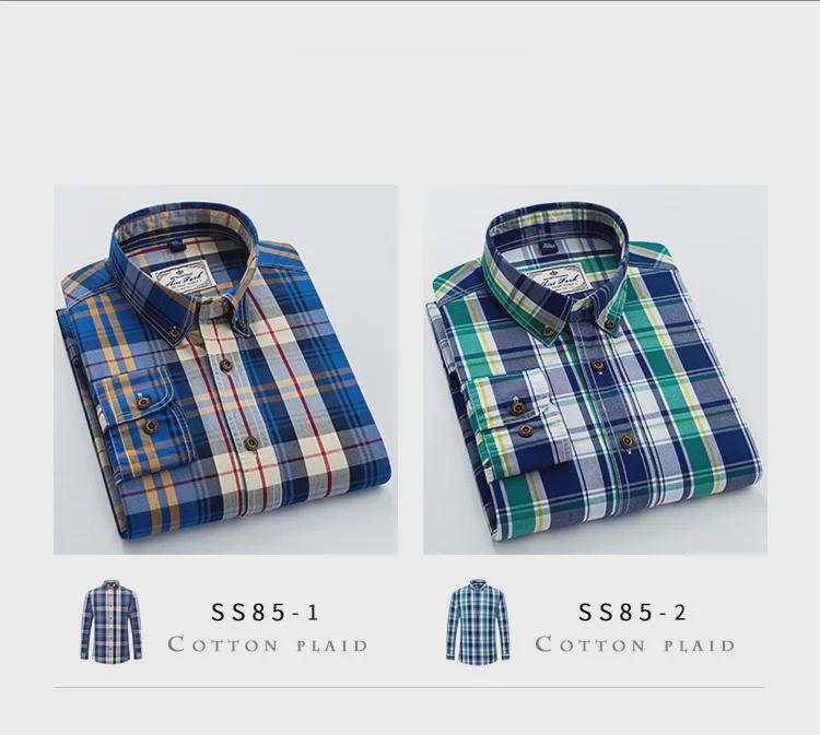 Camisa de Cuadros de Algodón de Manga Larga para Hombre con Cuello Mao - Ropa Casual Moderna para Primavera y Otoño