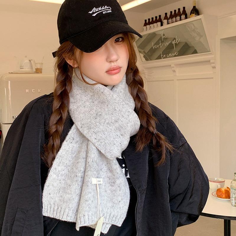 Chocolate color autumn and winter versatile monochrome warm wool knitted wool scarf scarf female student gift