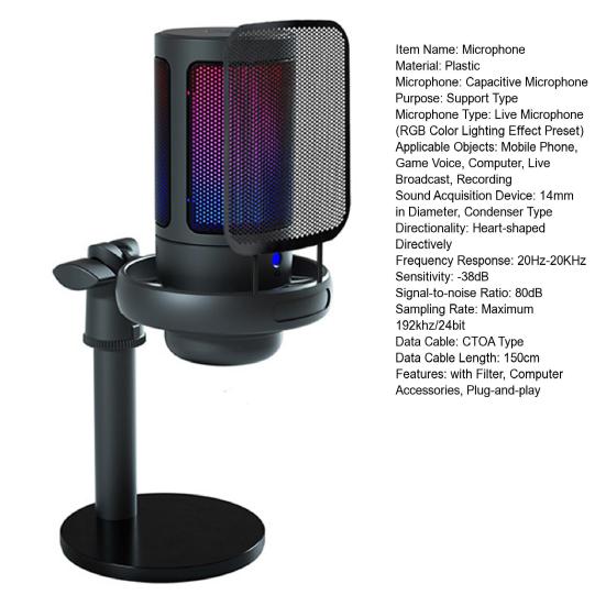Gaming Mikrofon RGB Computermikrofon mit Filter Studioaufnahme Streaming