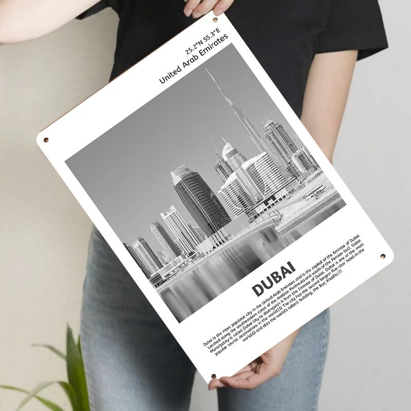 

Modern Minimalist Black and White Dubai Skyline Metal Wall Art Home Decor Hanging Painting 20x30cm（7.8x11.8inch）
