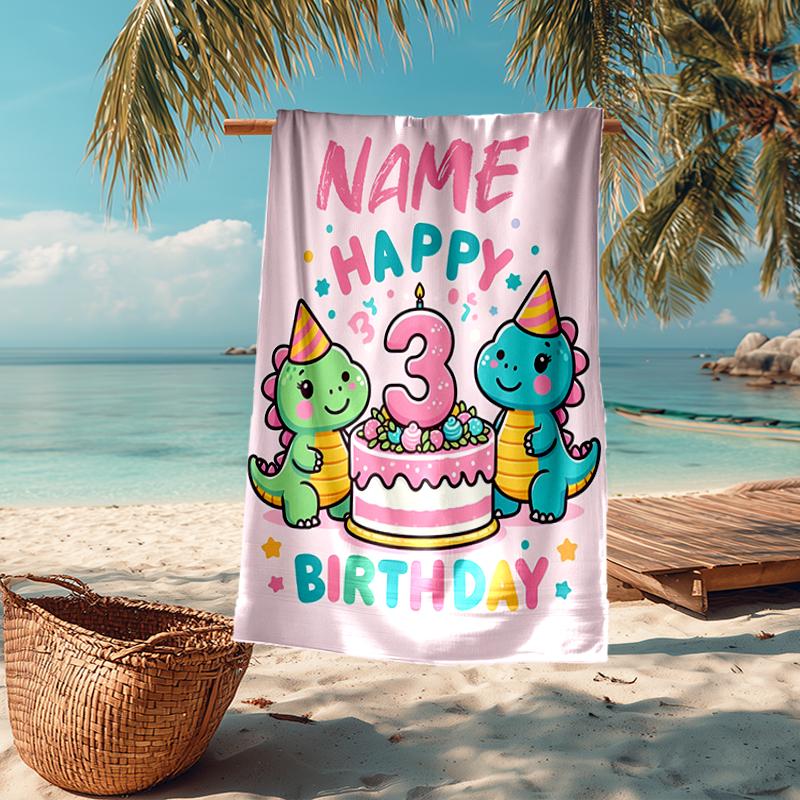 Serviette de plage ultra-douce personnalisée avec thème Dinosaure, Idéale pour la piscine - Camping, Plongée - Essentiel de voyage parfait, Serviette de plage vibrante.
