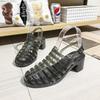 Fashion Korean Jelly Women's Sandals Summer Students Transparent Crystal Plastic High Heels Roman Anti Slip Baotou Beach Hole Shoe Women