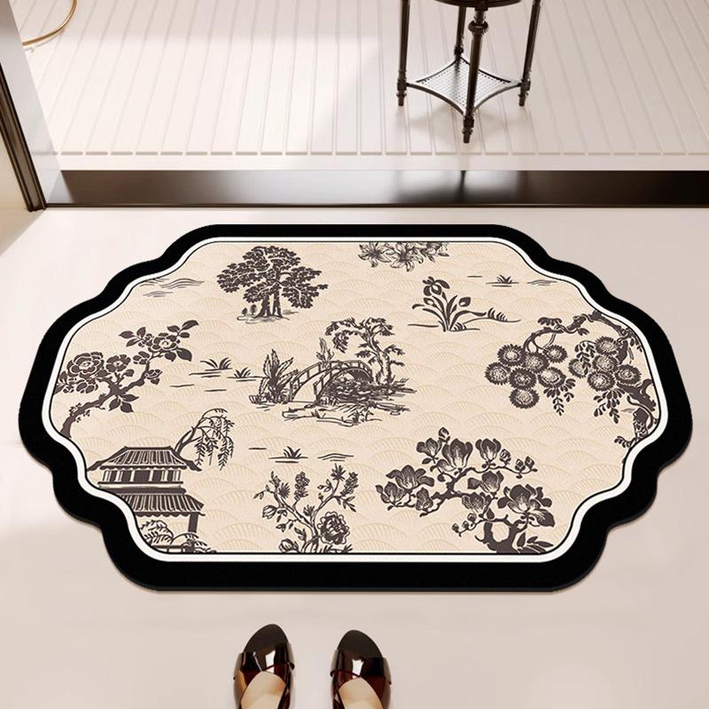 New Chinese-style Bathroom Door Absorbent Floor Mat Anti-slip Foot Mat Special-shaped Diatom Mud Bathroom High-end Mat