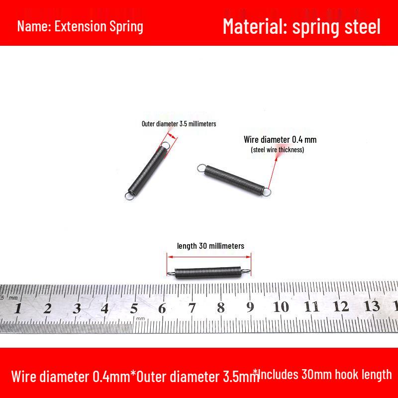 Micro Precision Extension Tension Spring Set with Hooks, 0.4mm Wire Diameter, 3-5mm Outer Diameter