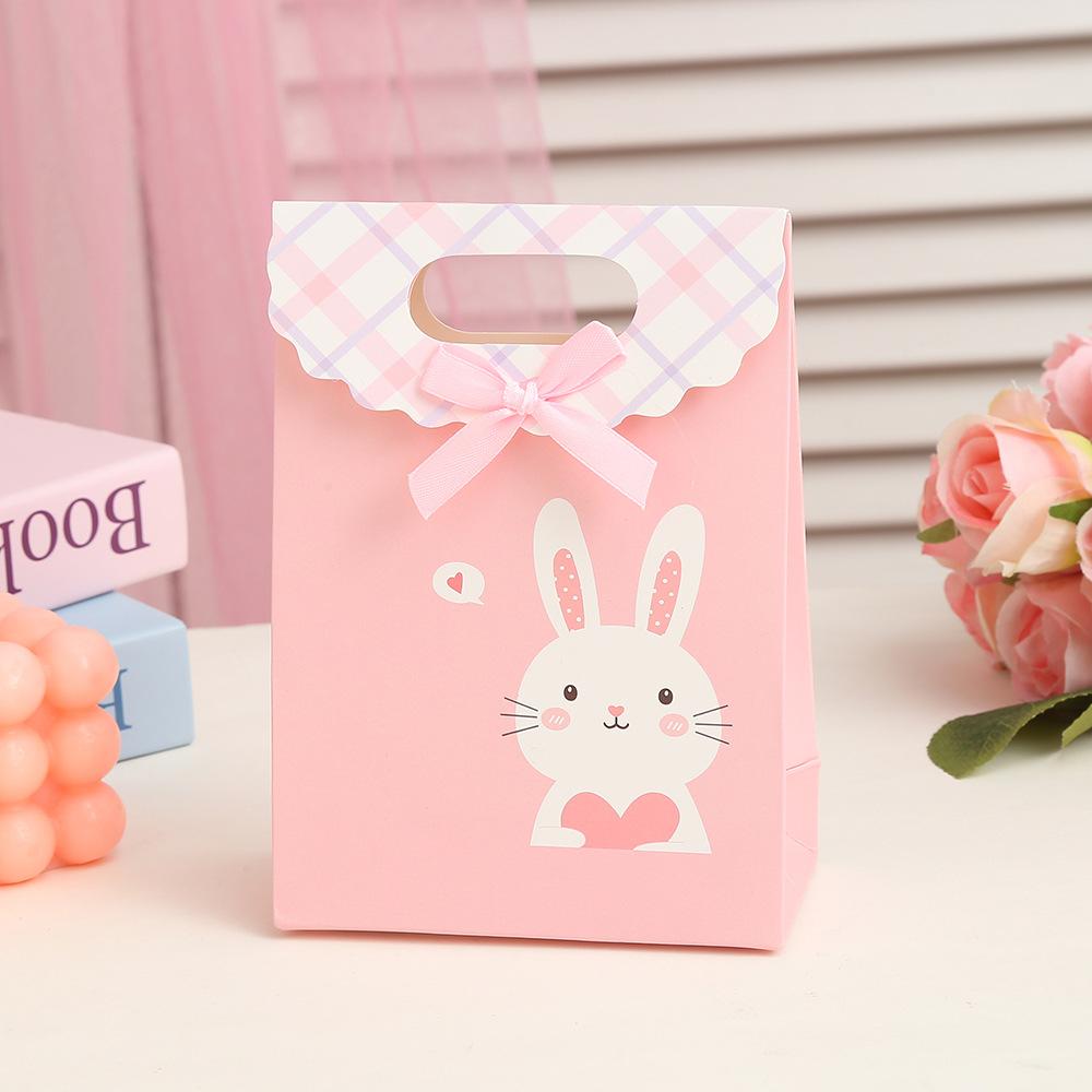 StoBag Cute Bunny Gift Wrapping Bags Paper Candy Bags with Handles Ribbon Packaging Bags for Sweets Birthday Wedding Party Favor