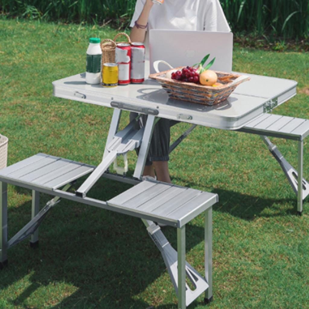 Portable Folding Picnic Table with 4 Seats Aluminum Alloy for Outdoor Camping Beach Brushed Silver