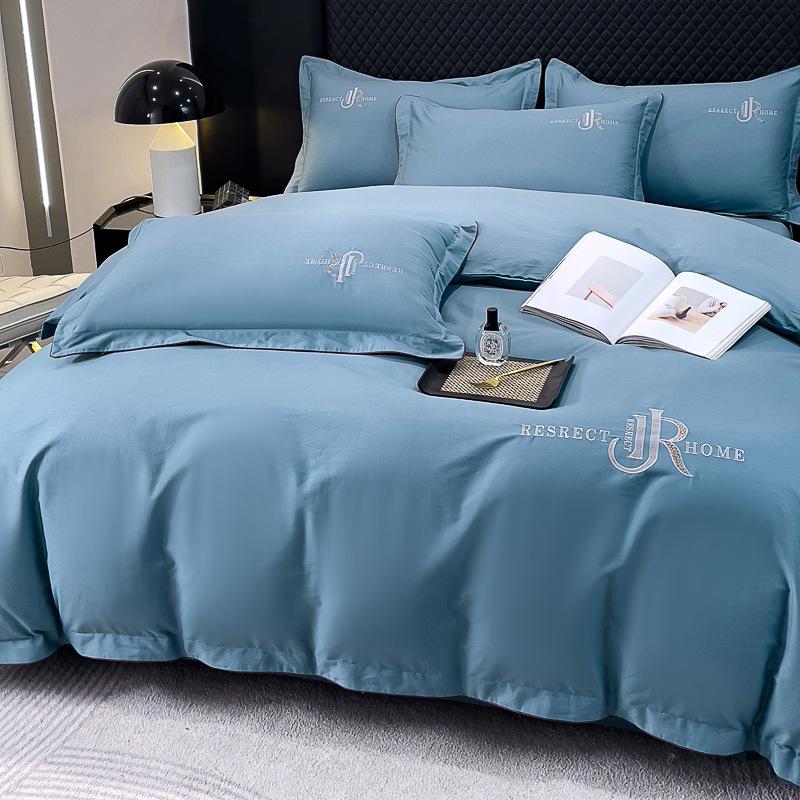 Elegant All-Season High-Thread Count Cotton Satin Twill Embroidery 4-Piece Set