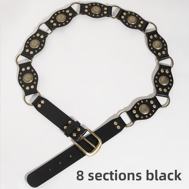 Vintage Western Style Faux Leather Belt With Spliced Carving And Unique Buckle For Fashion Women
