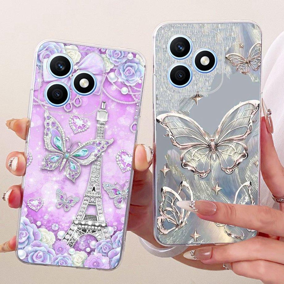 For Honor X8D 4G 2025 Phone Case Soft Transparent Silicone Back Cover Butterfly Dragon Cat Floral Painting Bumper Funda