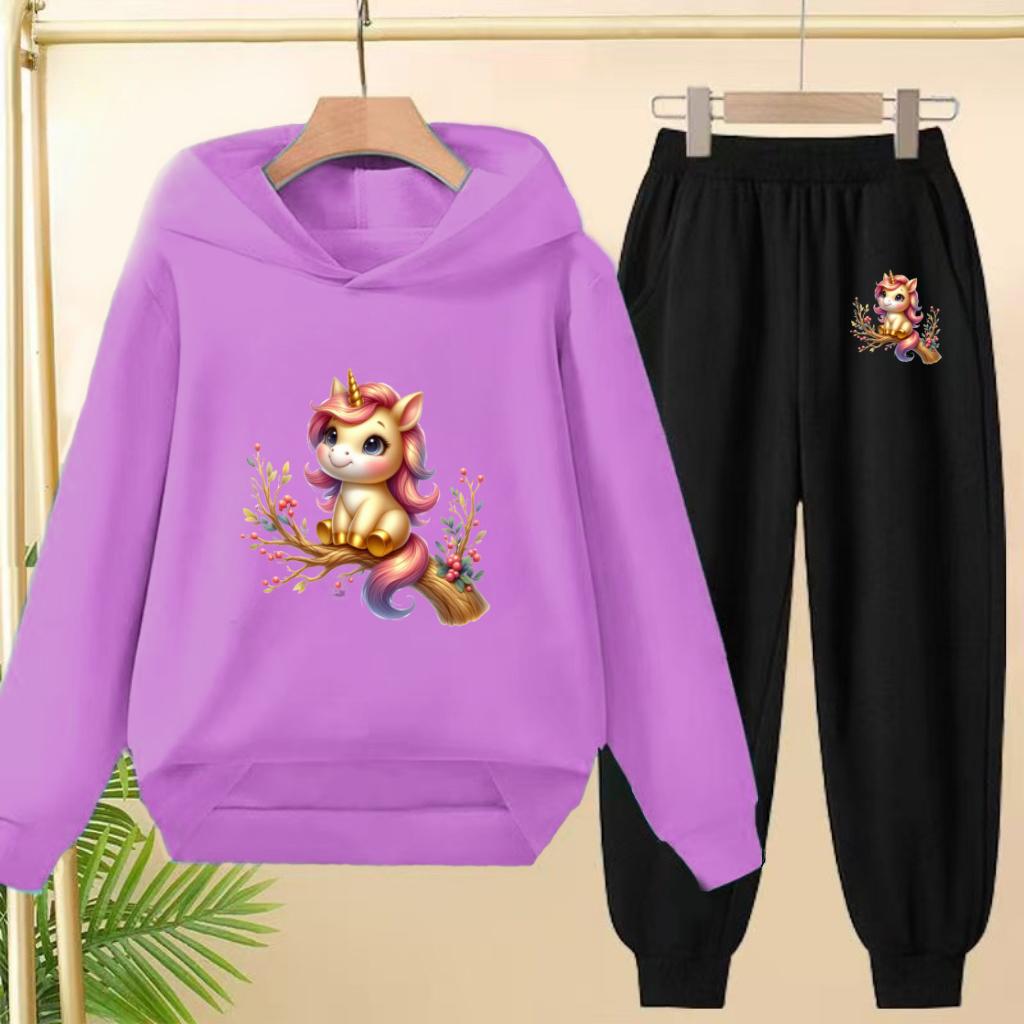 Cute Printed Hooded Sportswear Sets and Casual Sportswear Pants for Autumn and Winter Are Suitable for Boys and Girls Aged 3to12