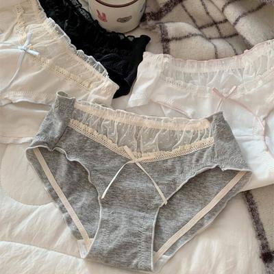 Girls Spring and Autumn New Sweet Lace Cotton Comfortable Briefs