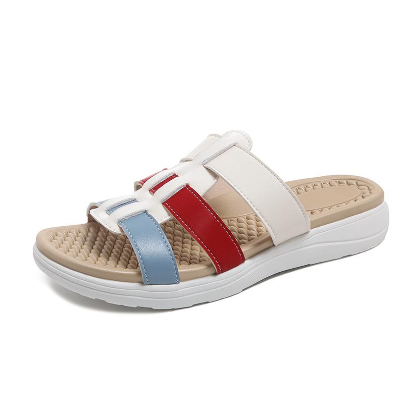 

Fashion Large Size Slippers Summer New Round Head Open Toe Hollow-out Color Soft Soles Anti-slip Wear-resistant Flat Shoes 43 белый