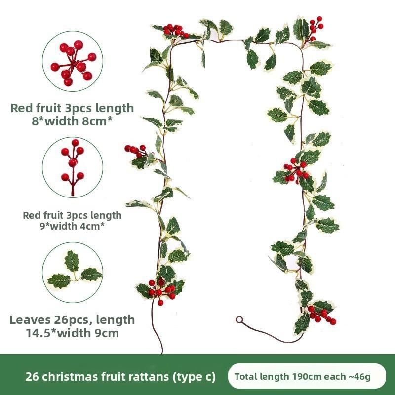 Christmas Simulation Red Fruit Vine With Artificial Pine Needles For Holiday Home Decor