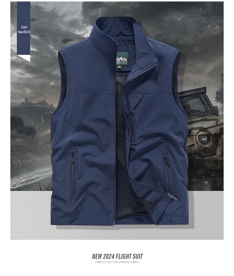 Herren-Outdoor-Weste mit Stehkragen und mehreren Taschen - Ärmellose Jacke für Frühling/Sommer zum Angeln & Fotografieren