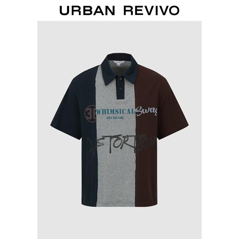 UR2026 Men s Spliced Print Cotton Short Sleeve Polo Shirt M