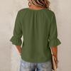 Camicetta da Donna Moda Colore Girocollo Cravatta Ruffle Manica a Tre Quarti per Uso Casual