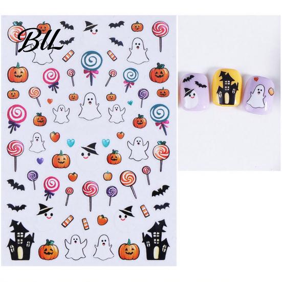 Self Adhesive Nail Decals Halloween Art Stickers, Cartoon Pumpkin Ghost Bat for Decorative Nails Stickers Decorations, Self-Adhesive Holiday Manicure