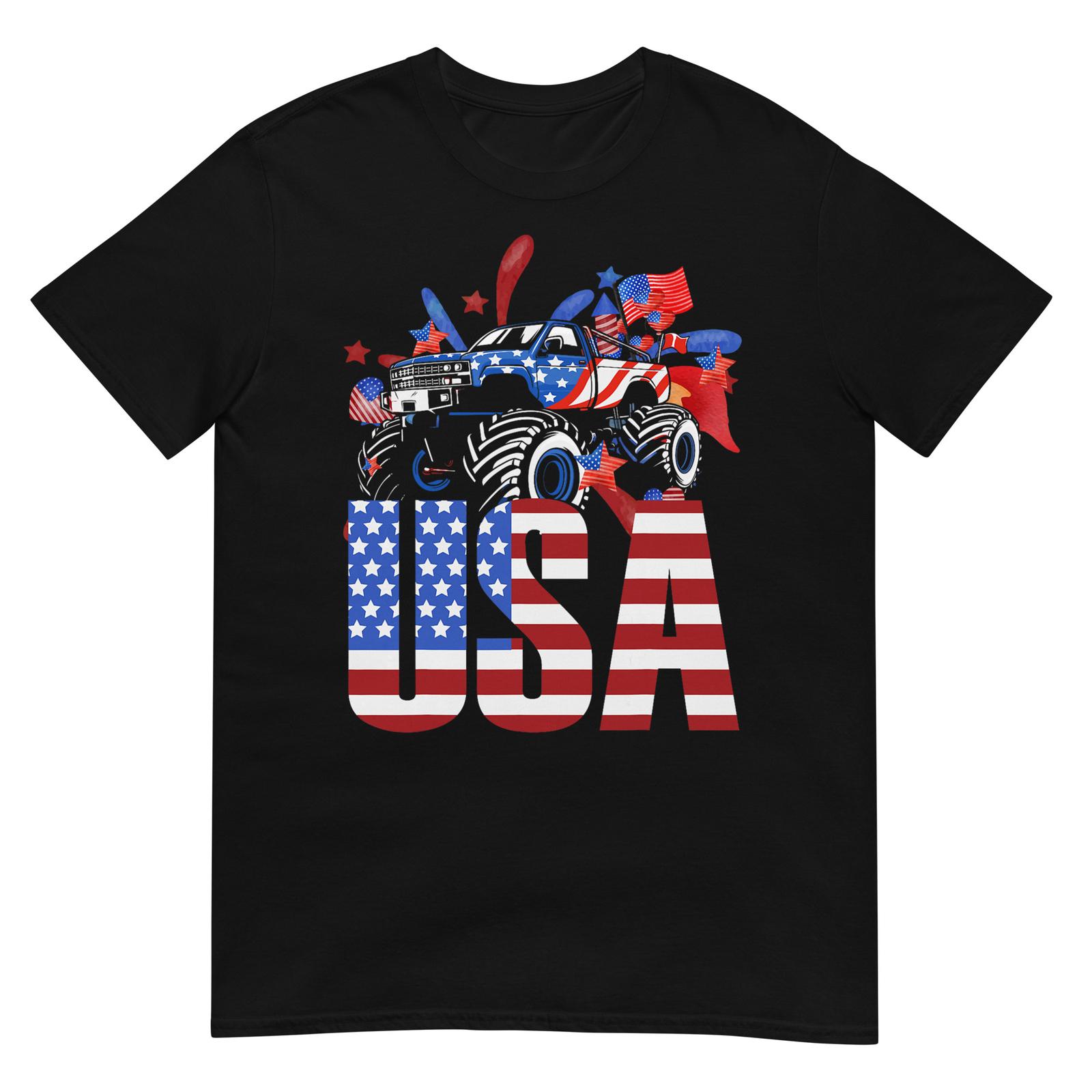 Монстр-трак Мальчики-малыши США Американский флаг 4 июля Унисекс Футболка 4XL