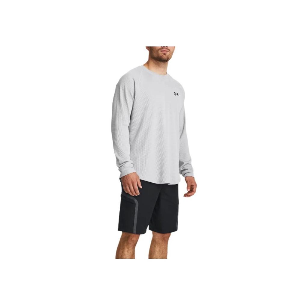 Under Armour Dfo Waffle Crew Solid Color Round Neck Fitness Quick-Dry Long Sleeve T-Shirt Men Tops Modern-Gray 1302355-011