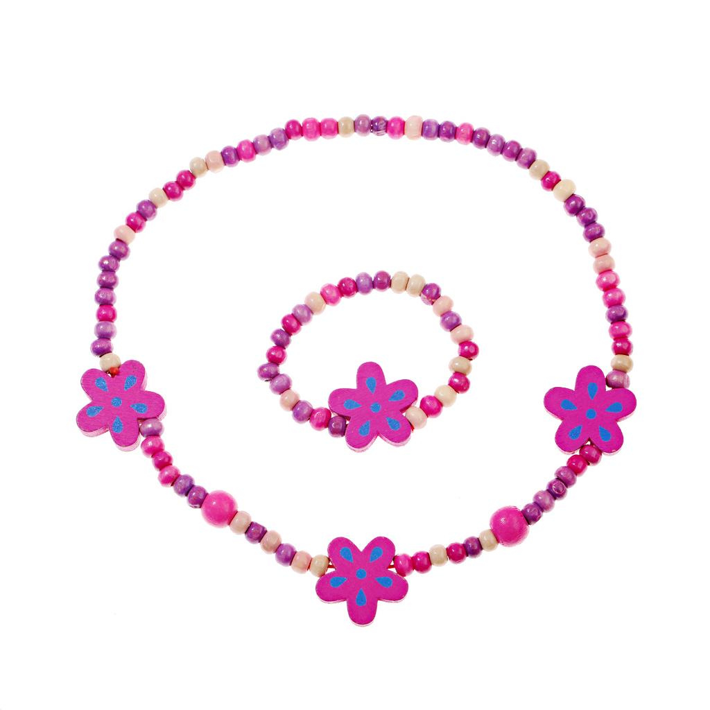 TopHanqi Girls Zircon Sets Cute Animal Butterfly Wood Beads Necklace Bracelet Set For Kids Children Girls Birthday Party Gift