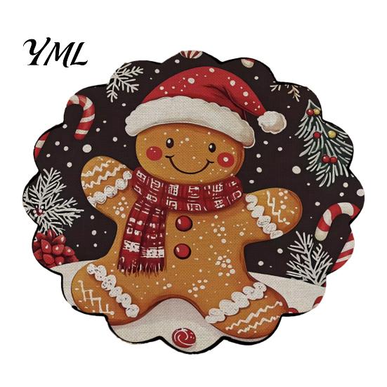 Round Washable Placemats Christmas Placemat, 14 Inch Festive Pattern Anti Slip Tabletop Protector, Heat Resistant Table Pad Insulation Place