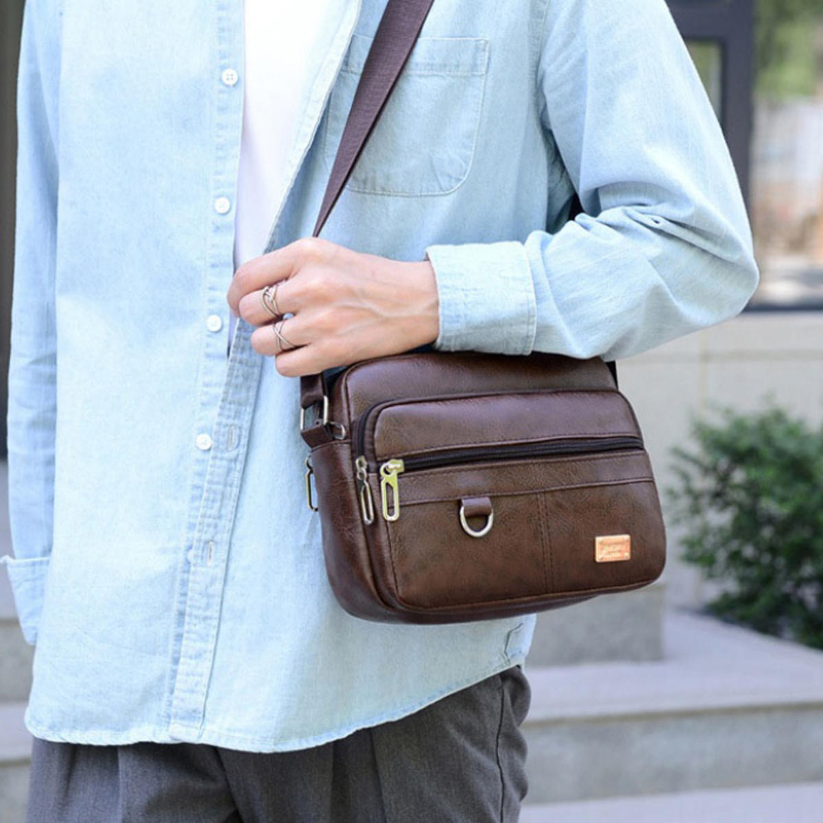 

Шкіряна чоловіча сумка-слінг, сумка-месенджер на плече, сумки крос-боді, великої місткості, сумки, багатофункціональна робоча сумка one size темно-коричневого кольору