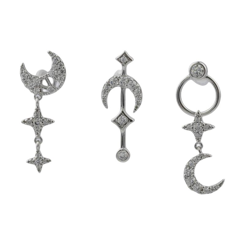 APM Monaco Star and Moon Series Multiple Combinations 925 Silver Earrings Women s Silver AE12579OX