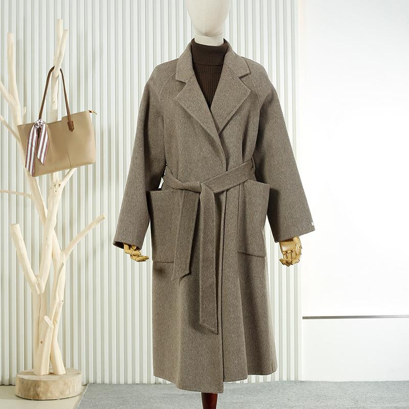 New lazy wind lace-up lapel loose wool double-sided woolen coat women's coat autumn and winter wool coat