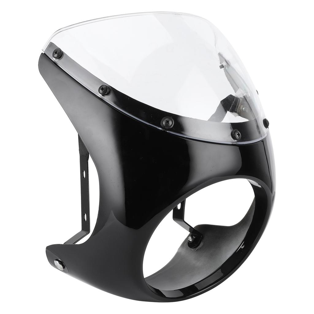 7in Headlight Fairing Wind Deflector Windshield Universal for Motorcycle(Glossy Black Transparent Lens )