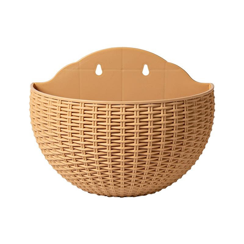 1Pc European Style Wall Hanging Half Round Flowerpot Imitation Rattan Planter for Balcony Outdoor Decor