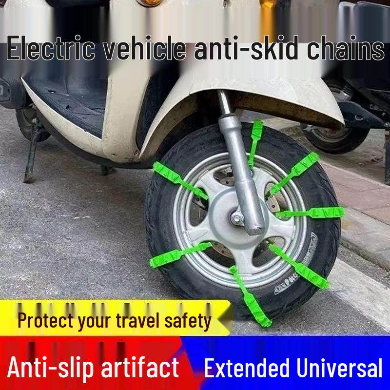 Universal Anti-Skid Tire Chains for Electric Vehicle, Motorcycle, and Tricycle - Snow Emergency Protection Cable Ties.