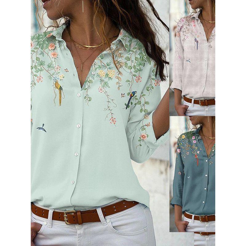 Printed LapelShort-sleeved Loose Top Print Lapel Short sleeve Loose Button Top