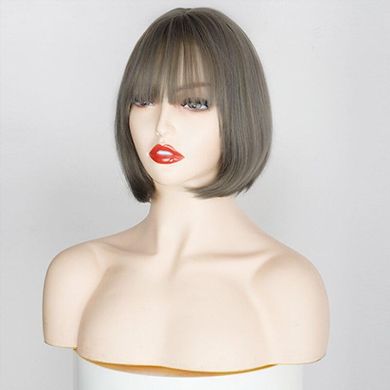 XINRAN Straight Black  Bob Wig With Bangs Synthetic Short Synthetic Wigs for Women Heat Resistant Fiber Hair Cosplay Brazilian Wigs