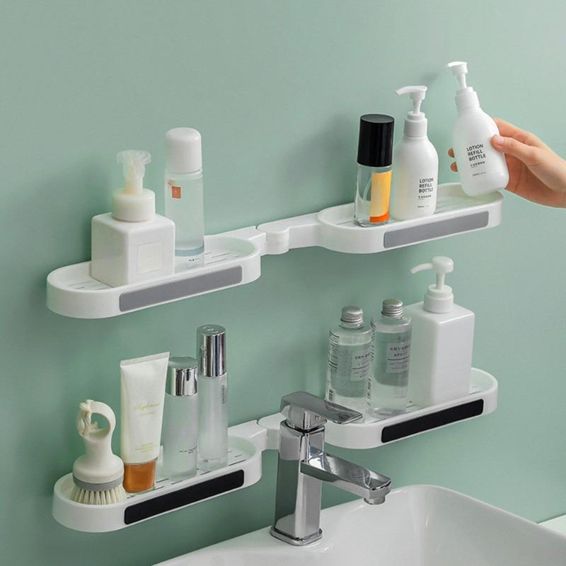 Punch-free Bathroom Shelves Revolving Rack Wall-mounted Foldable Corner Shower Storage Holder Kitchen Wall Rack Organizer