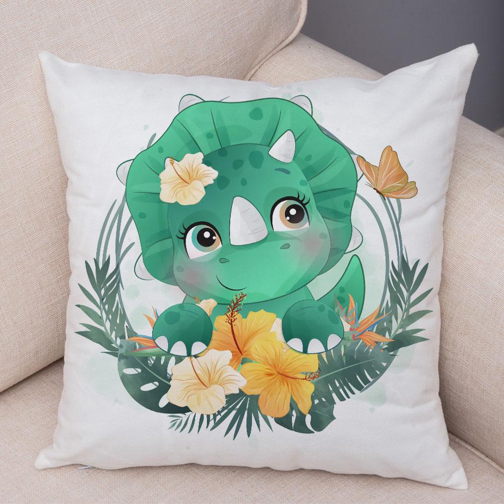 Cartoon Bird and Leaves Pillow Case Decor Cute Animal Lion Cushion Cover for Children Room Sofa Home Plush Pillowcase 45x45cm